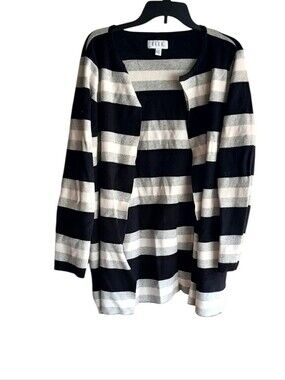 Elle Black and Cream Striped Open Cardigan Sweater